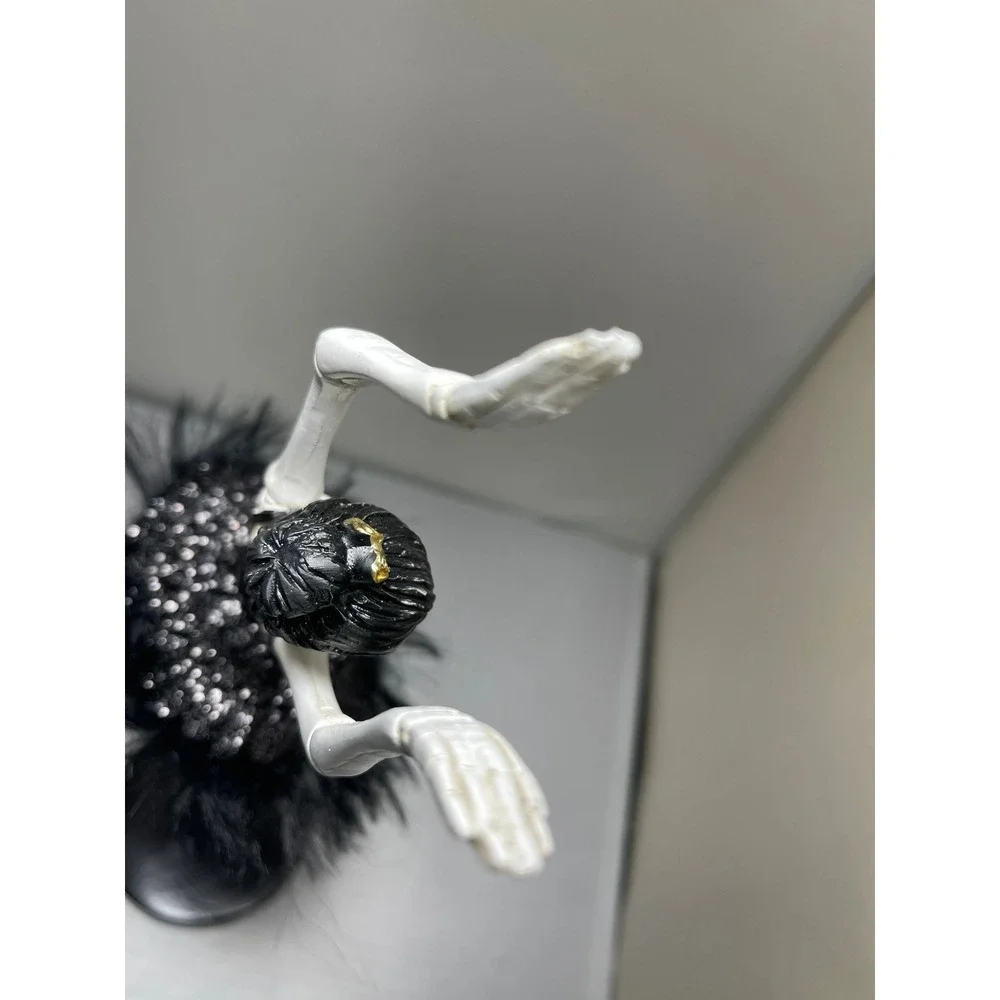Bella Lux Skeleton Ballerina Halloween Decor Black Feather Tutu Gothic Figurine